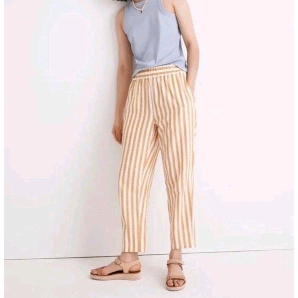 NWT Madewell Pull on Pants Yellow White Striped Cotton Linen Blend Pockest XS